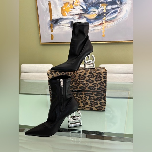 Dolce & Gabbana Shoes - Authentic Dolce & Gabbana Black Heeled Boots with Silver Accent